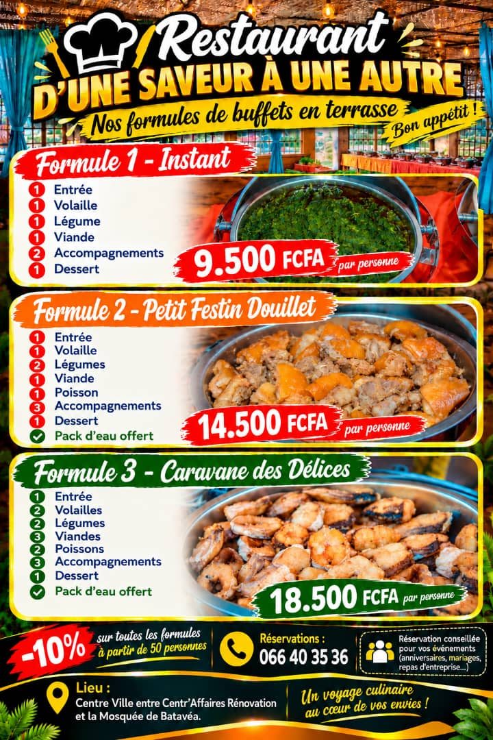 Restaurant D'une saveur à une autre : formules buffets en terrasse, réservations 066 40 35 36
